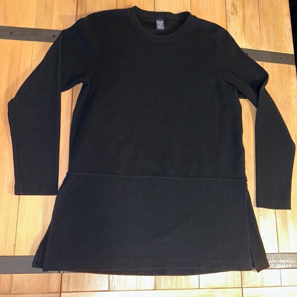 Lands End M EUC Black Ribbed Longline Tunic Pullover Stretch Cotton Knit - Picture 3 of 7